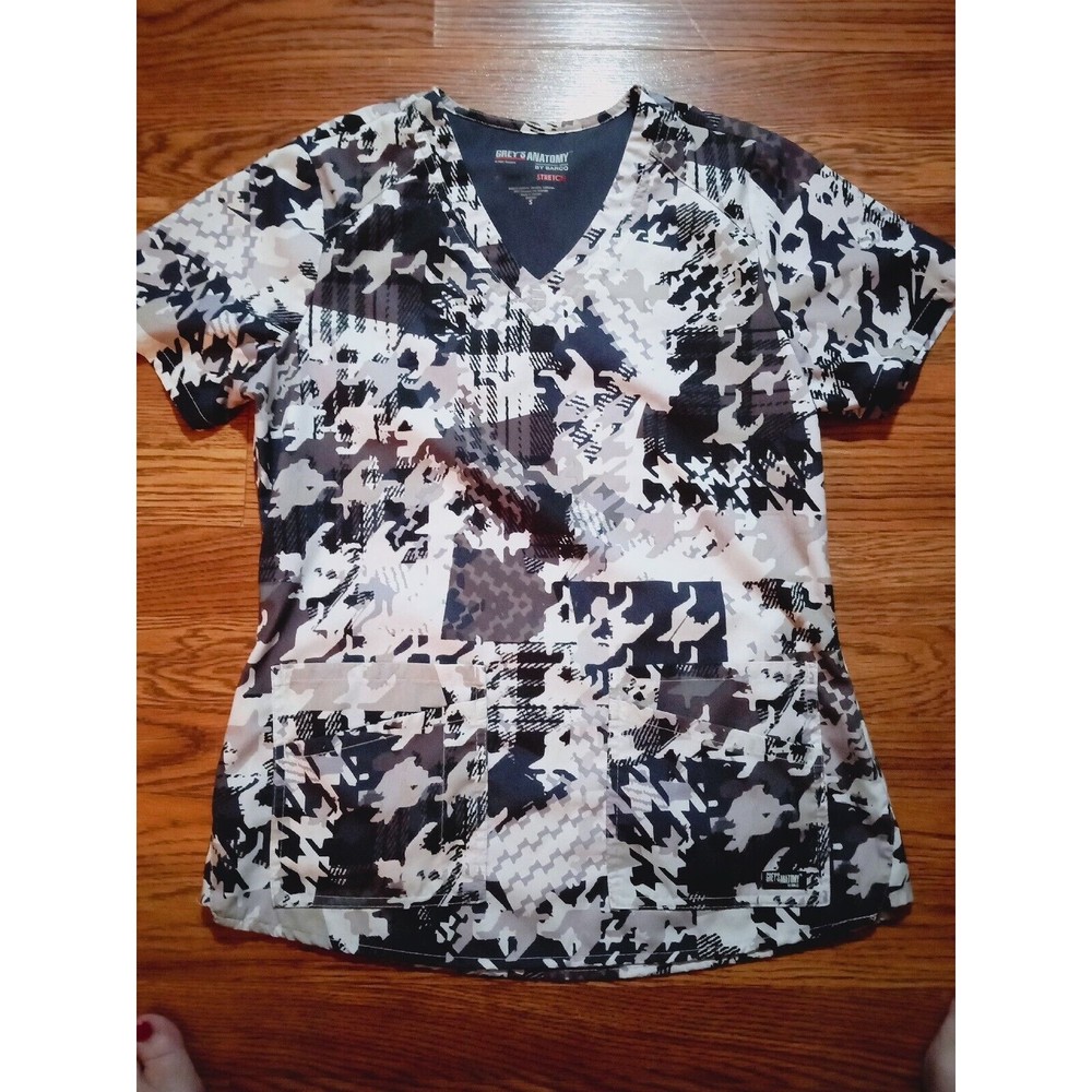 Grey's Anatomy Barco One Scrub Top Womens Small Black And White Radical Design